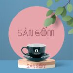 Ly cafe cappuccino kèm đĩa lót màu xanh lục Bát Tràng SG-LS73