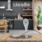 Thìa sứ vẽ sen xanh men kem Bát Tràng SG-TC03