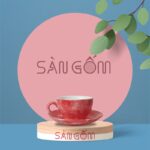 Bộ ly tách cafe vân đá màu đỏ Bát Tràng SG-LS132