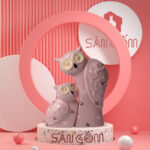 Bộ tượng sứ trang trí 2 con cú Bát Tràng màu hồng SG-TT29