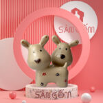 Bộ tượng sứ trang trí 2 con chó màu trắng ngà SG-TT63