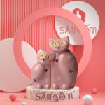 Bộ tượng sứ trang trí 2 con cú màu hồng vẽ hoa SG-TT62