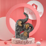 Bộ tượng thú trang trí 3 con voi gốm sứ đen đốm SG-TT55