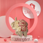 Bộ tượng thú trang trí 3 con voi màu trắng ngà SG-TT54