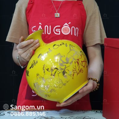 Miệng của bình hút lộc vẽ vàng kim mã đáo thành công xanh dương (5)