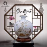 Bình hút lộc vẽ vàng kim "Sen Phú Quý" màu trắng SG-BHL112