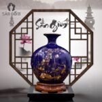 Bình hút lộc vẽ vàng kim "Sen Phú Quý" xanh dương SG-BHL107