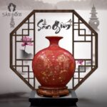 Bình hút lộc vẽ vàng kim họa tiết hoa sen màu đỏ SG-BHL108