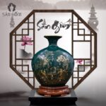 Bình hút lộc vẽ vàng kim họa tiết hoa sen xanh ngọc SG-BHL111
