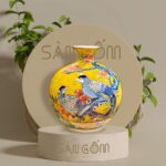 Bình hút lộc Bát Tràng chim trĩ và hoa anh đào vẽ vàng SG-BHL52