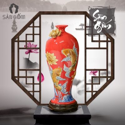 Mai bình tích lộc "Sen Chép" đắp nổi màu đỏ SG-MB30