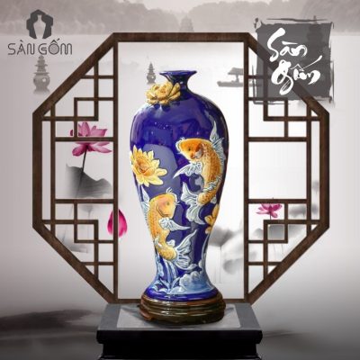Mai bình tích lộc "Sen Chép" đắp nổi màu xanh dương SG-MB33