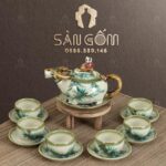 Bộ ấm chén màu ngà dáng mục đồng chăn trâu họa tiết Trúc Xanh SG-AC119
