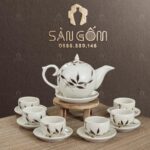 Bộ ấm chén men gấm quai rồng hoa tiết Trúc Đen SG-AC159
