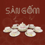 Bộ ấm chén sứ trắng vẽ hoa sen dáng chuông SG-AC100