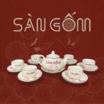 Bộ ấm chén sứ trắng vẽ hoa anh đào dáng chuông SG-AC94