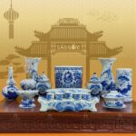 Bộ đồ thờ men lý họa tiết "Lưỡng long chầu nguyệt" SG-BDT07