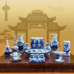 Bộ đồ thờ Phú Quý men lam Bát Tràng SG-BDT14