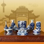 Bộ đồ thờ Rồng nổi Ngũ Long men lam Bát Tràng SG-BDT19