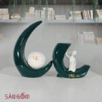 Bộ đôi tượng sứ trang trí màu xanh ngọc Bình An SG-TS37