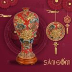 Mai bình màu đỏ họa tiết "Hoa Sen" đắp nổi vẽ vàng SG-MB66