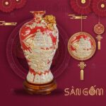 Mai bình "Thuận Buồm Xuôi Gió" đắp nổi vẽ vàng màu đỏ SG-MB69