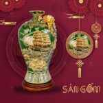Mai bình "Thuận buồm xuôi gió" đắp nổi vẽ vàng màu xanh lá SG-MB49