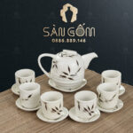 Bộ ấm chén dáng bầu Bát Tràng họa tiết nhành trúc SG-AC190