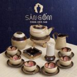 Bộ ấm chén hỏa biến quai đồng hoa đỏ nở trong chén SG-AC212