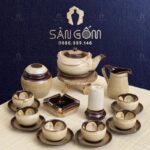 Bộ ấm chén hỏa biến quai đồng hoa vàng nở trong chén SG-AC213