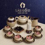 Bộ ấm chén hỏa biến vòi đứng hoa đỏ nở trong chén SG-AC216