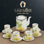 Bộ ấm tích men lạnh họa tiết hoa hướng dương vẽ tay SG-AC181