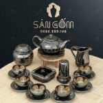 Bộ ấm trà men hỏa biến ánh bạc dáng tròn bầu SG-AC173