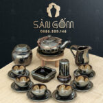 Bộ ấm trà men hỏa biến ánh bạc quai đồng SG-AC172