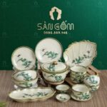 Bộ bát đĩa Bát Tràng họa tiết Trúc Xanh vẽ tay SG-BD04