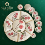 Bộ bát đĩa hoa mặt trời họa tiết búp sen đỏ SG-HMT13