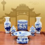 Bộ đồ thờ lam cổ hoa sen Bát Tràng SG-BDT47