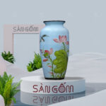 Lọ hoa dáng bí họa tiết hoa sen hồng vẽ tay SG-BH167