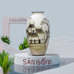 Lọ hoa dáng bom cổ ngắn họa tiết vẽ tay S3 SG-BH169