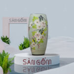 Lọ hoa dáng bom dài họa tiết hoa đào vẽ tay S2 SG-BH176