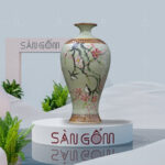 Lọ hoa men cổ dáng mai bình họa tiết "Chim Én Nhành Đào" SG-BH184