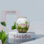 Lọ hoa men cổ dáng giỏ cua họa tiết hoa sen vẽ tay SG-BH186
