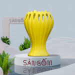 Bình hoa sứ Bát Tràng dáng bàn tay Phật màu vàng SG - BH171