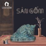 Tượng cóc thiềm thừ gốm sứ màu xanh thiên thanh SG-TPT04