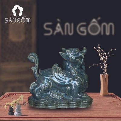 Tượng tỳ hưu gốm sứ màu xanh thiên thanh SG-TPT01