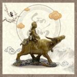 Tượng mục đồng, chú bé cưỡi trâu màu men đồng giả cổ đẹp SG-TT