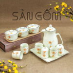 Bộ bình nước 1,5l họa tiết hoa đào cam vẽ tay Bát Tràng SG-BBN02