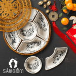 Khay mứt họa tiết hoa sen đen vẽ tay SG-KMT43