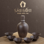 Bình đựng rượu dáng bầu men thô gốm sứ Bát Tràng SG-NR21