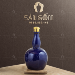 Chai rượu men xanh dương nắp vàng gốm sứ Bát Tràng SG-NR31